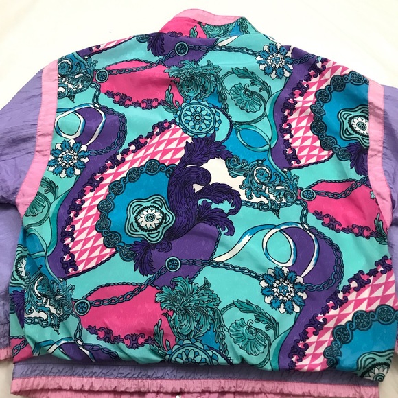Vtg Active Stuff Size M Floral Track Suit Full Zip Jacket & Pants Purple Pink - Picture 7 of 13